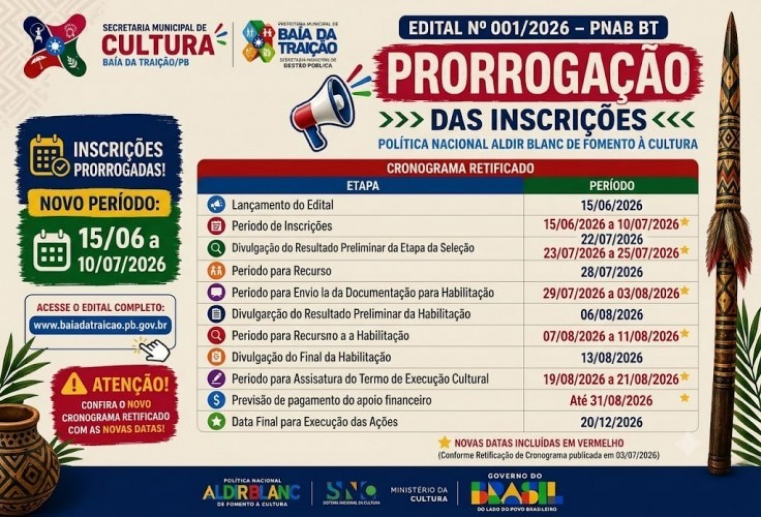 📢 INSCRIÇÕES PRORROGADAS | EDITAL Nº 001/2026 – PNAB BT
